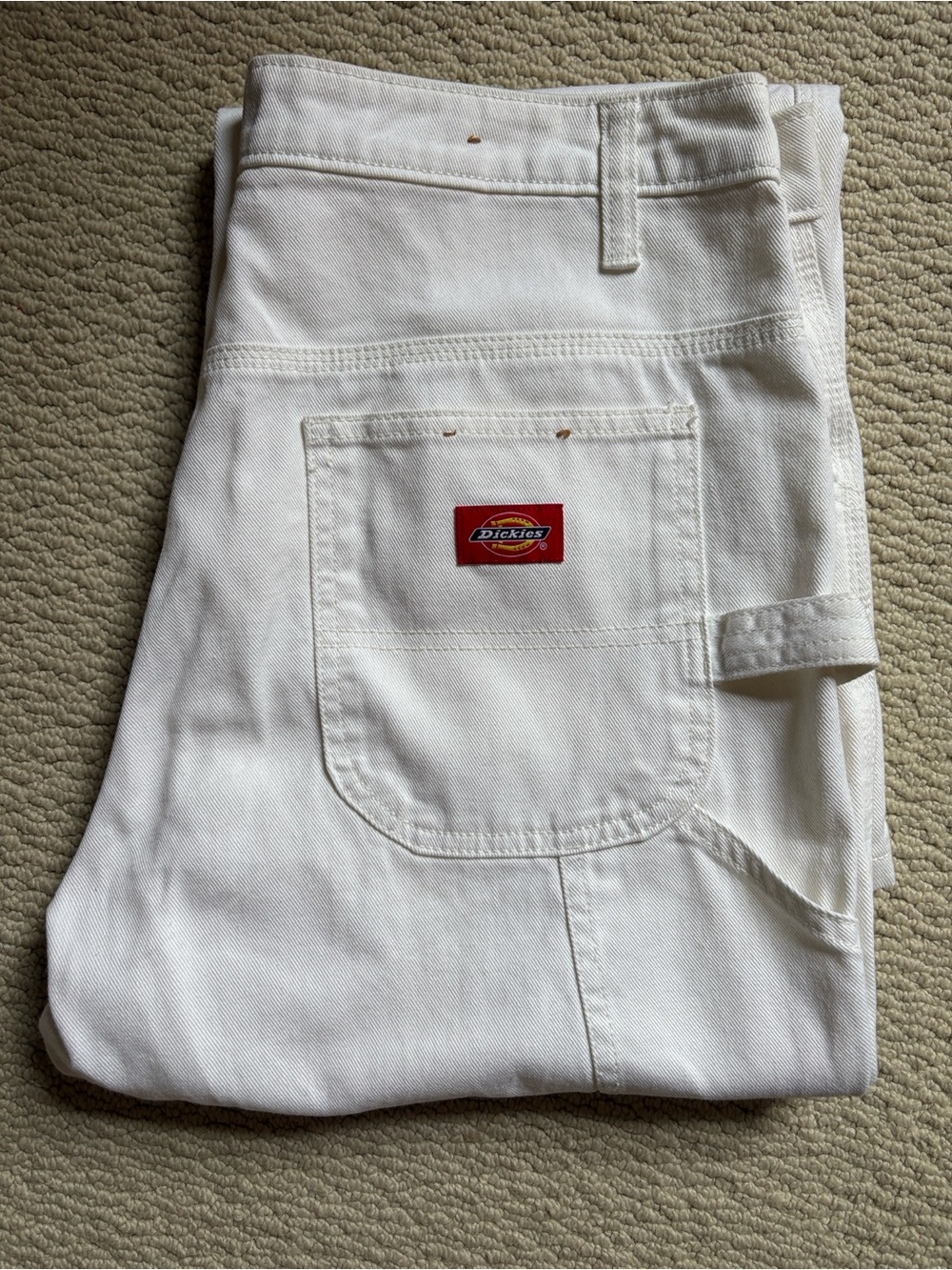 Dickies White Work Pants with Red Logo Tag